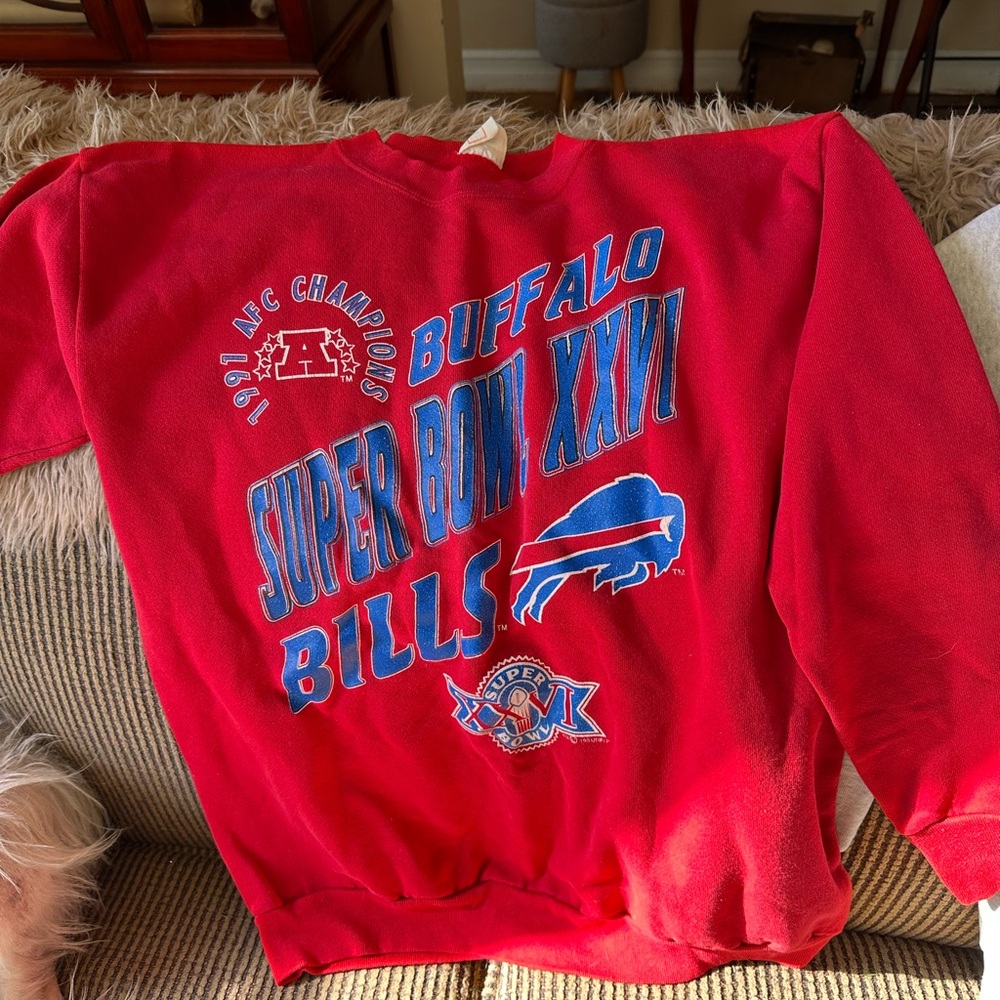 Red Crewneck Sweater with Retro Buffalo Design